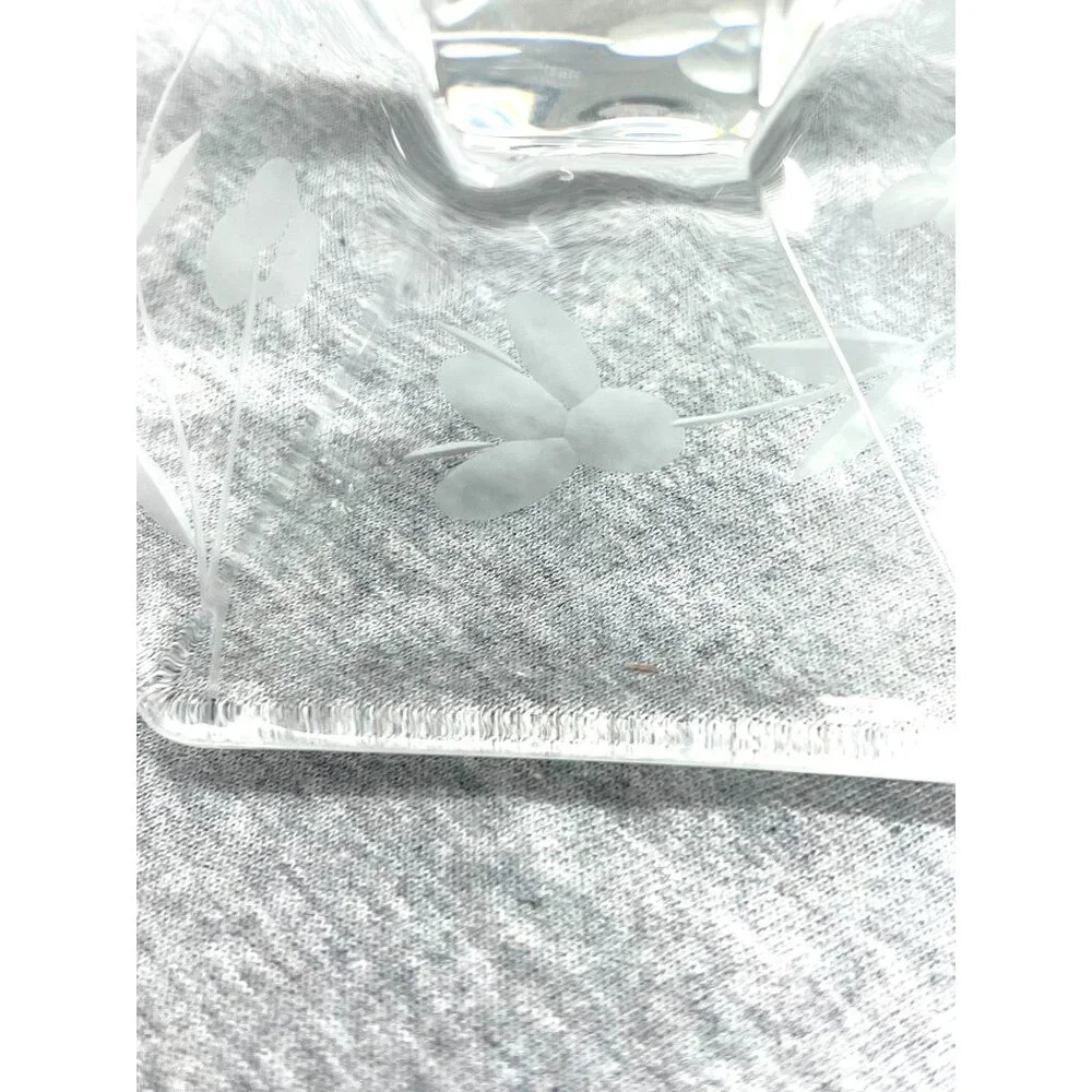 Vintage Clear Etched Glass Octagonal Base Candle Holders Set Of 2 Elegant Design